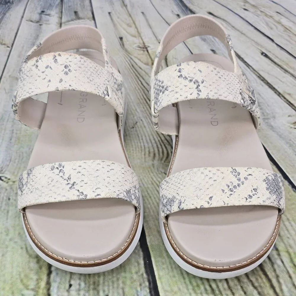 Cole Haan ZeroGrand Sandals Women 9 B Ivory Snake Print W17720 Double‎ Band